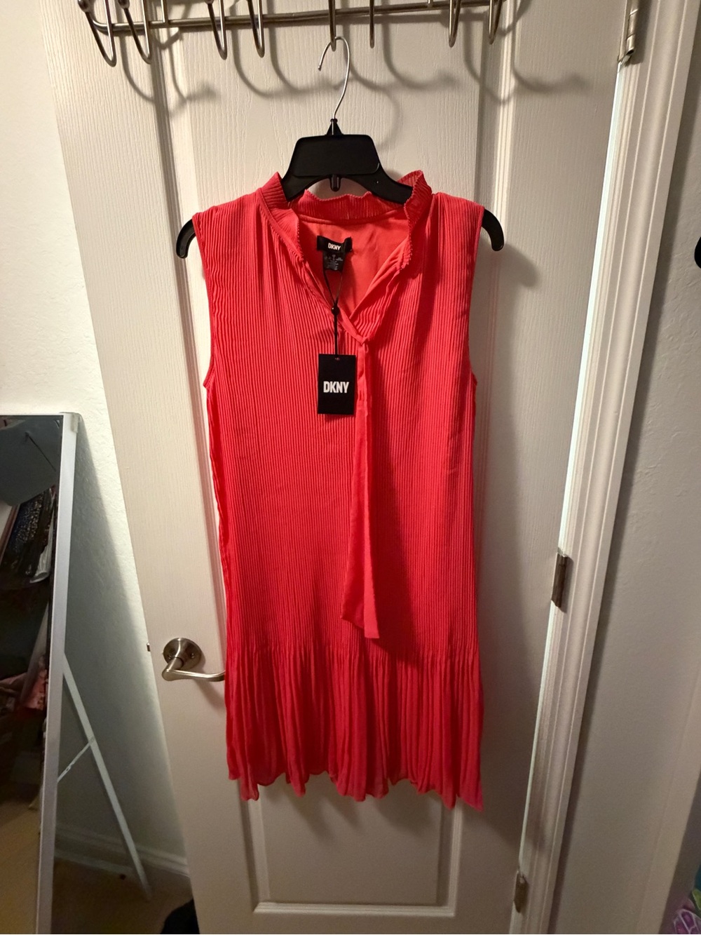 DKNY Coral Pleated Tie-Neck Sleeveless Dress